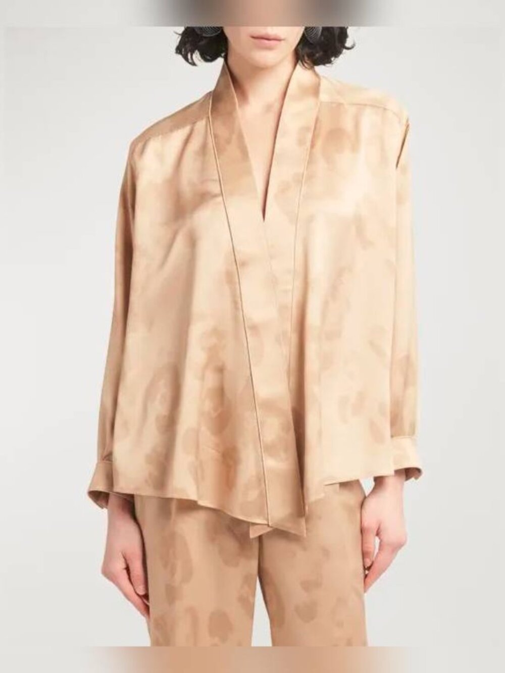 Giorgio Armani AW24 Gold Leopard Silk Long-Sleeve Shirt